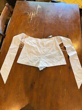 Fame & Partners White Off-Shoulder Tie Sleeve Top Size 2 (New w/ Tags)